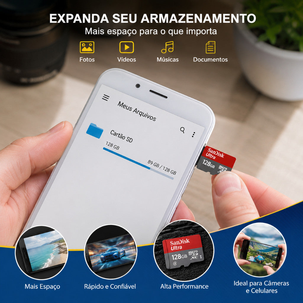 Cartão SanDisk MicroSD Ultra 128GB Classe 10 UHS‑I com Adaptador — Volar
