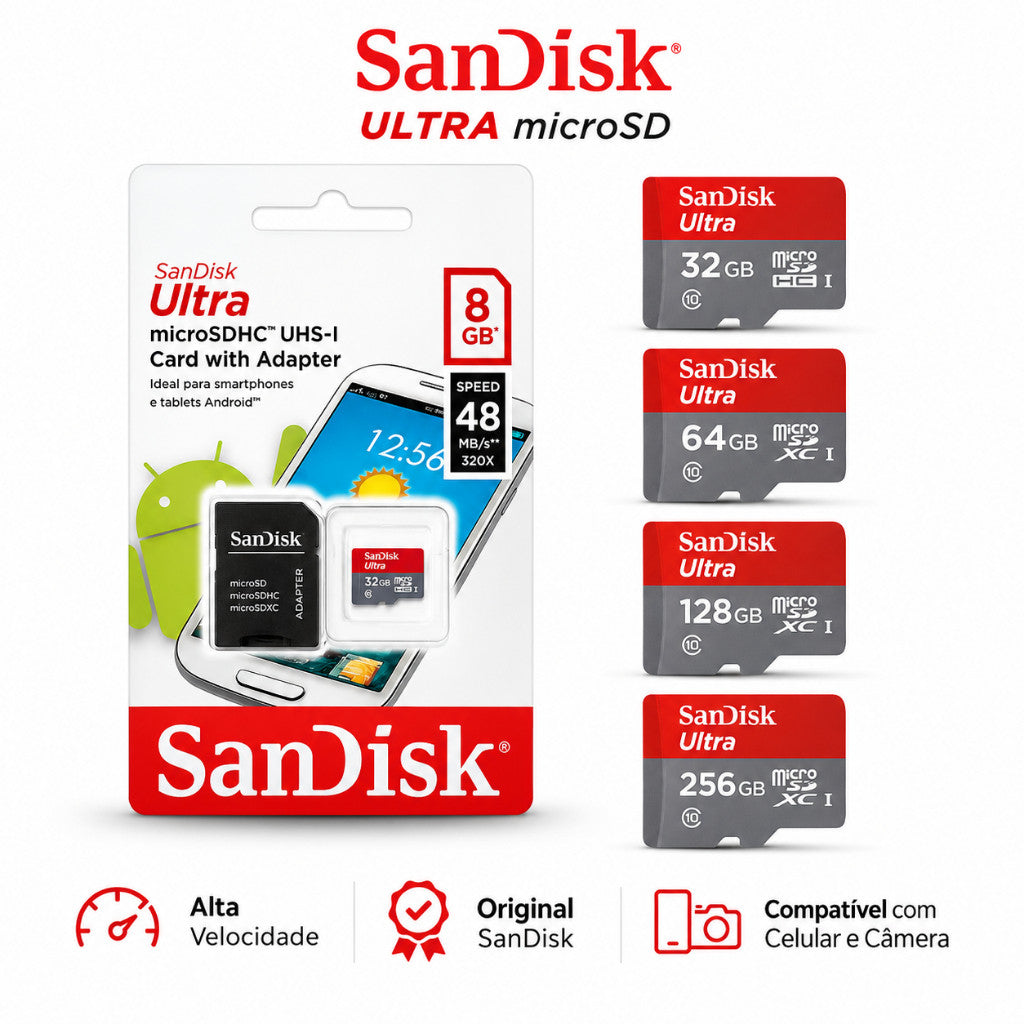Cartão SanDisk MicroSD Ultra 128GB Classe 10 UHS‑I com Adaptador — Volar