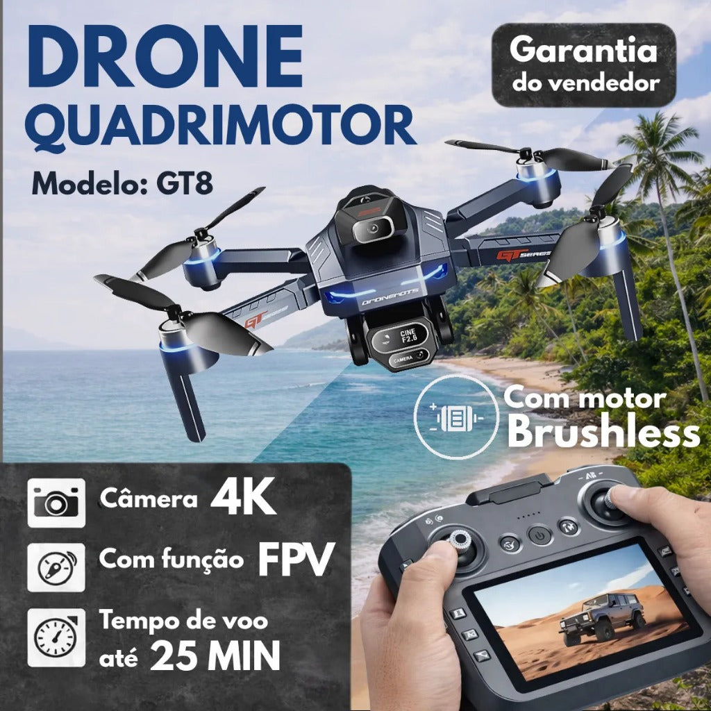 Drone GT8 4K com Tela no Controle, 2 Baterias e Bolsa de Transporte — Volar